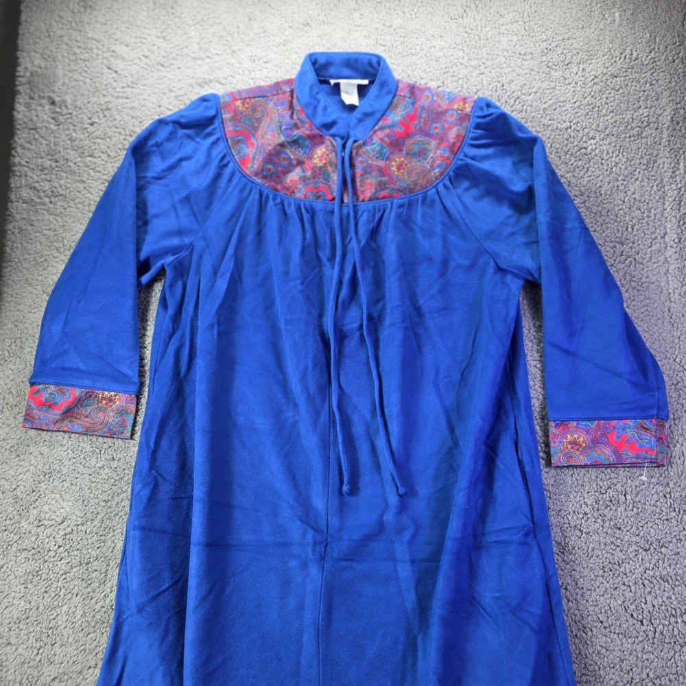 Ashley Ames Vintage Blue Paisley Fleece Lounger Robe Zip Front Tie Neck Large